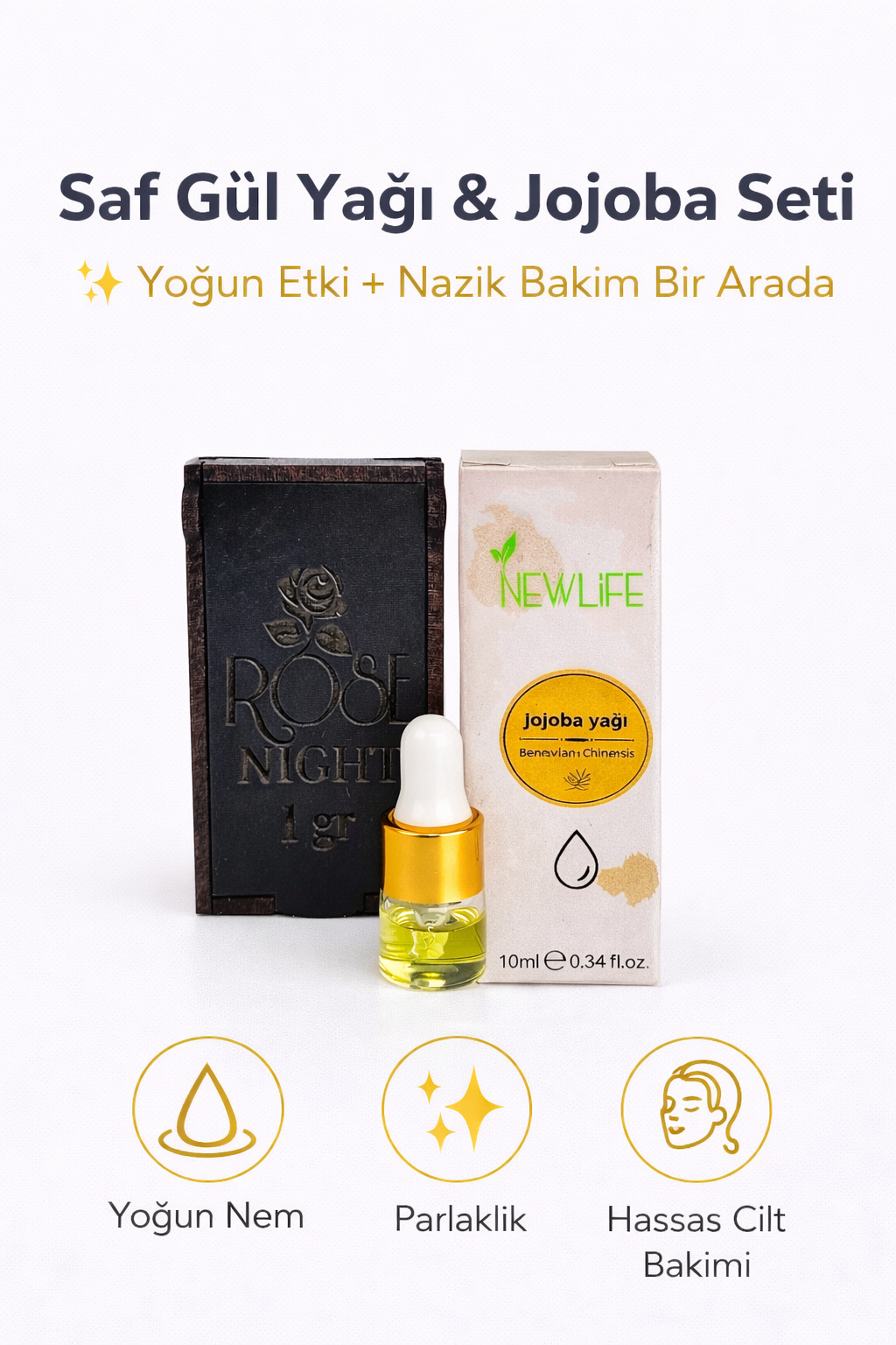 saf gül yağı ve jojoba yağı