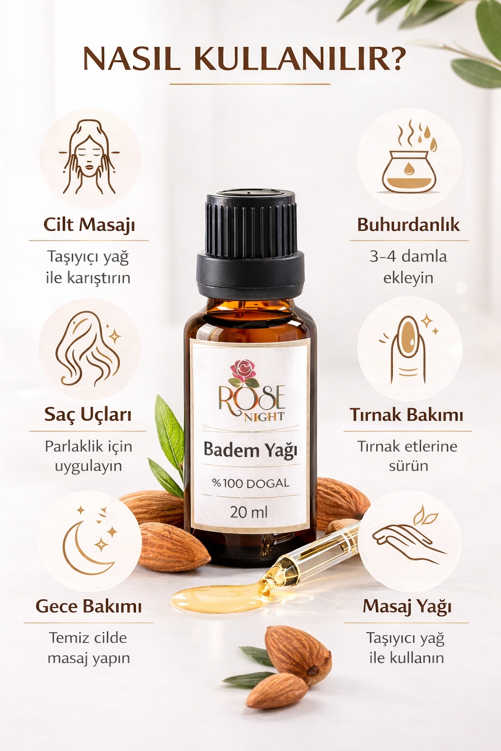 %100 Saf Doğal Badem Yağı 20 ml
