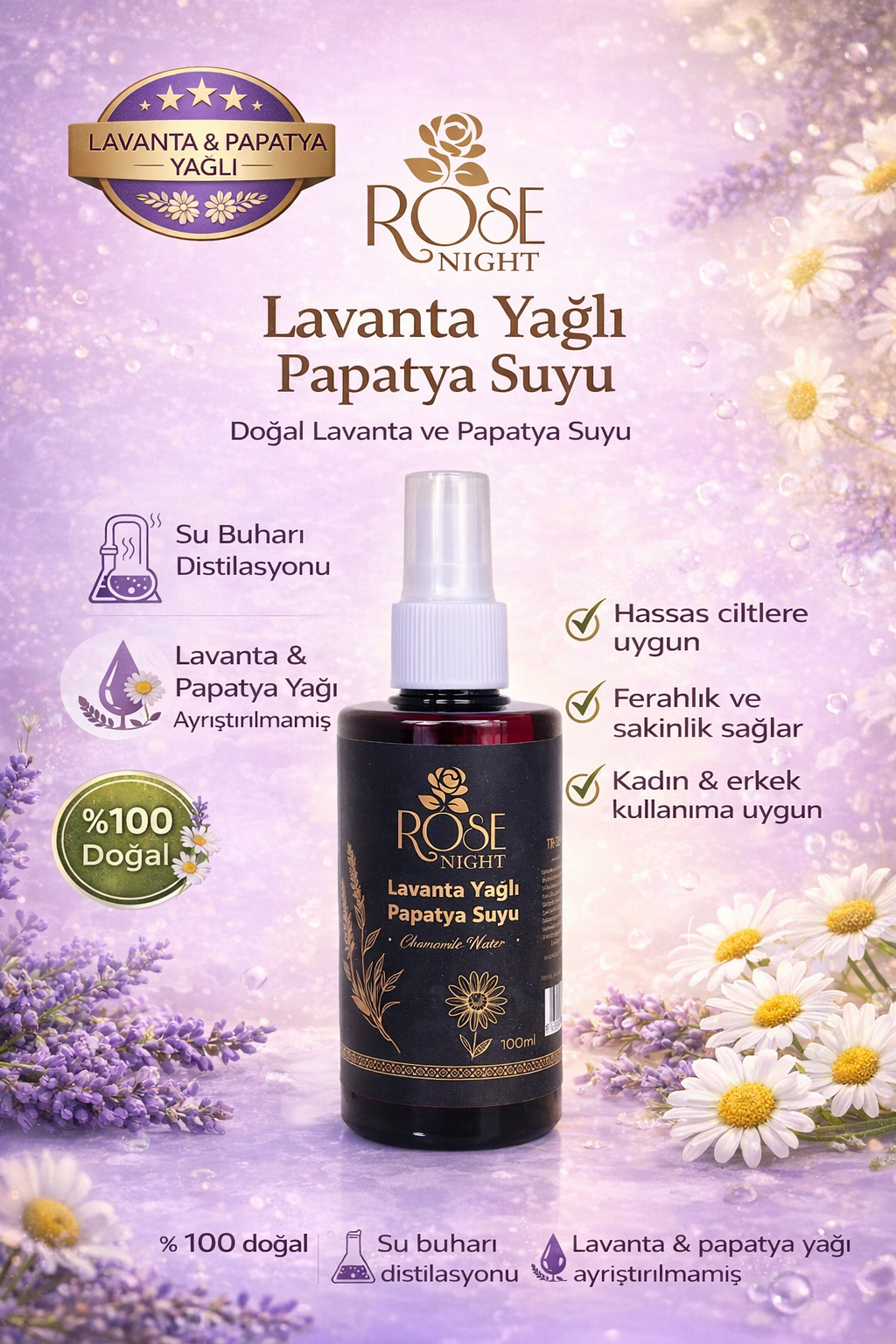 Lavanta Yağlı Papatya Suyu 200 ML | Natural Lavender Oil and Comomile Water 0.25 L
