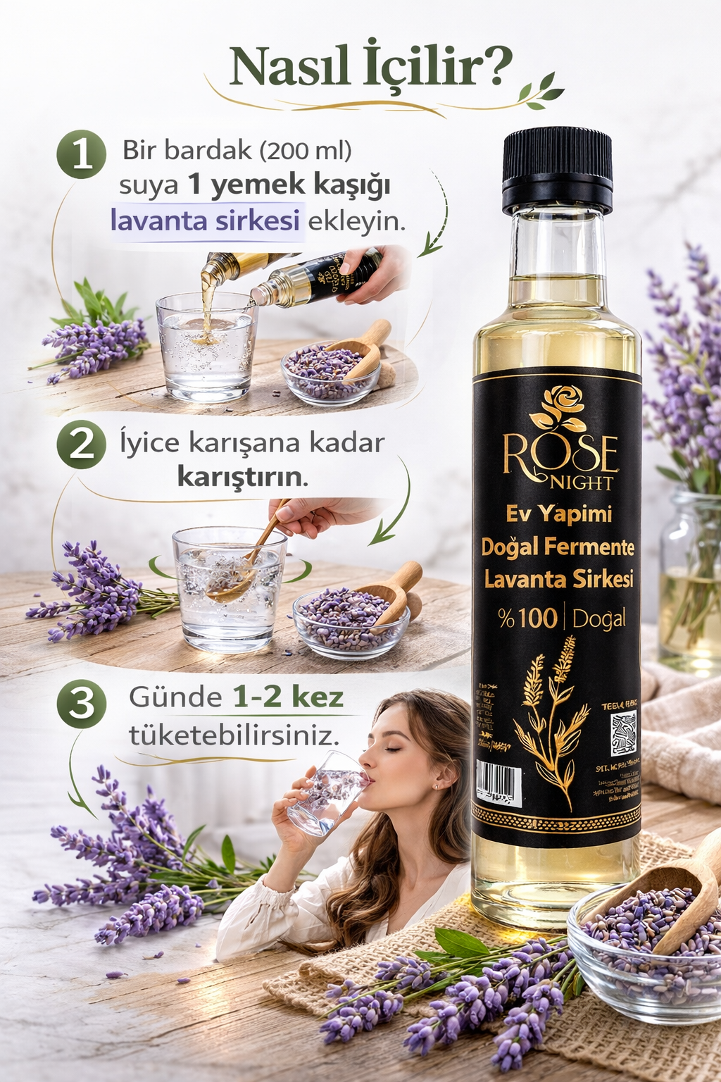 Doğal Fermente EV Yapımı Lavanta Sirkesi (250 ML) | Natural Lavender Vinegar