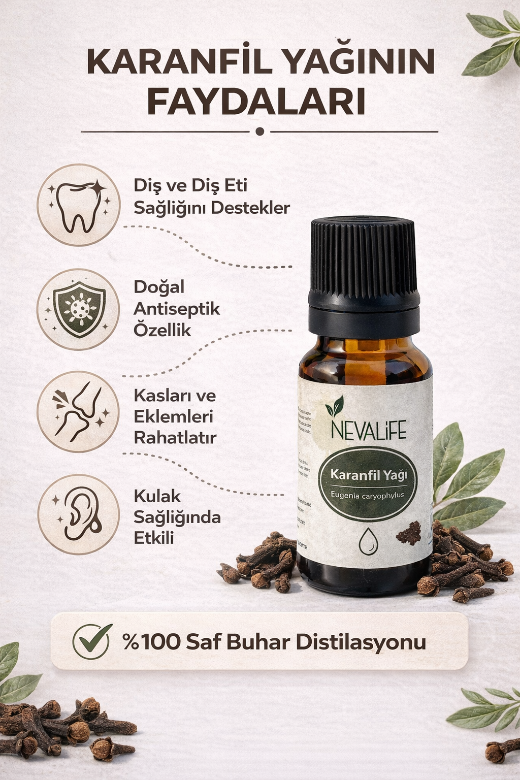 %100 Saf Karanfil Yağı (10 ml) – Buhar Distilasyonu | Doğal Uçucu Yağ